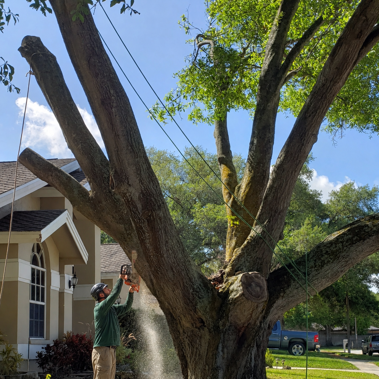 Tree removal near gutters and roof in Dunedin Florida